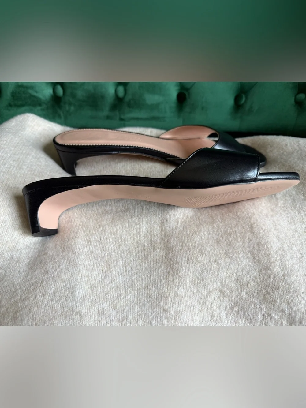 J.Crew Lina Black Leather Kitten Heel Slide Sandals Made in Italy 9 NWOT